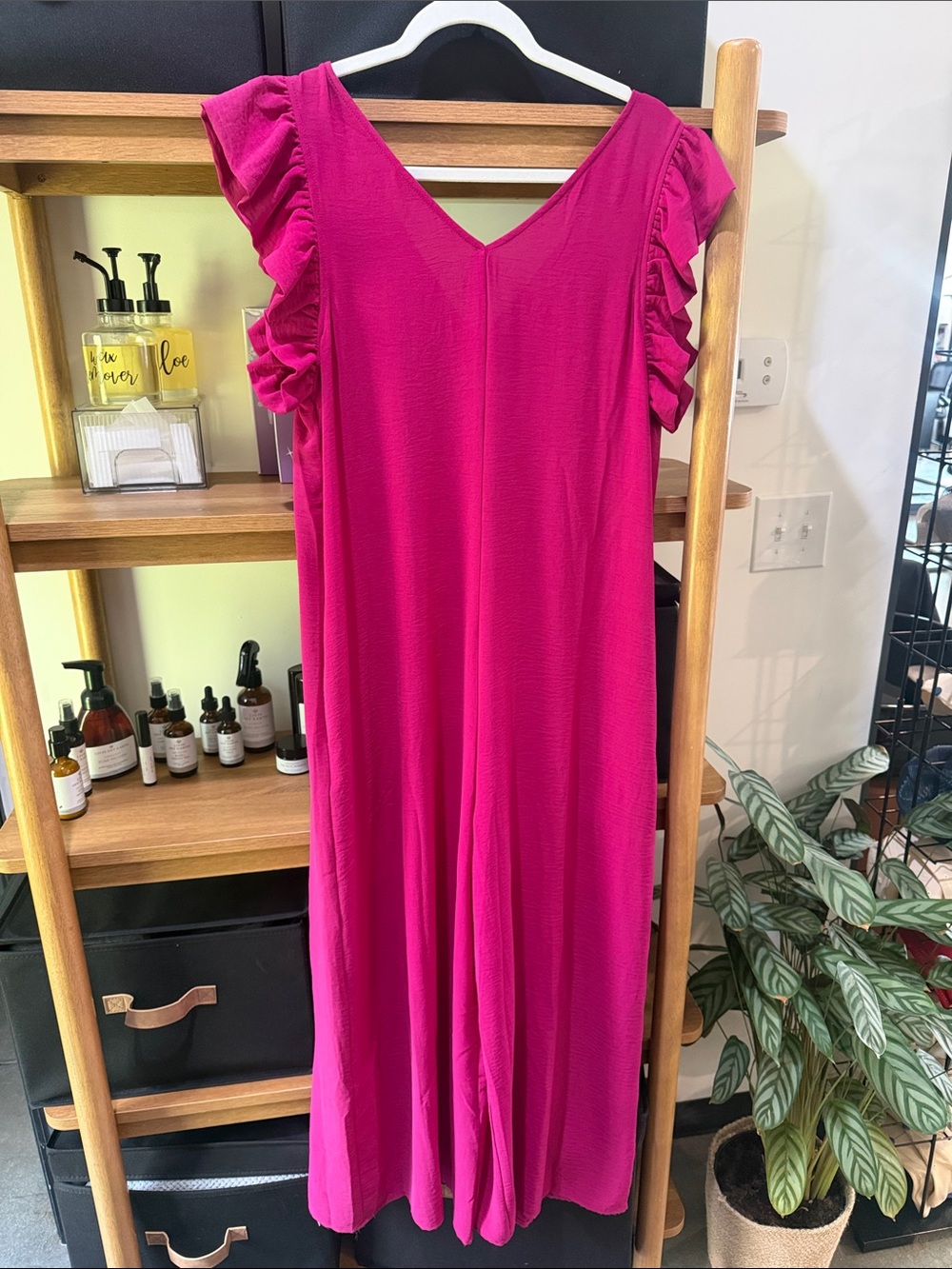mittoshop Fuchsia Ruffled Sleeve Wide-Leg Jumpsuit